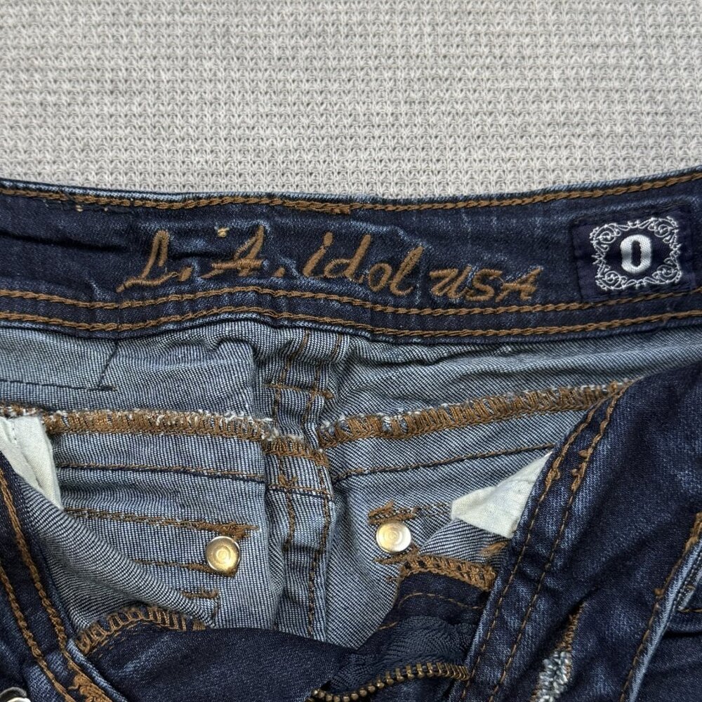 LA Idol USA Womens Blue Denim Capri Jeans Straight Leg Low Rise Size 0 W26/L18 - Picture 6 of 13